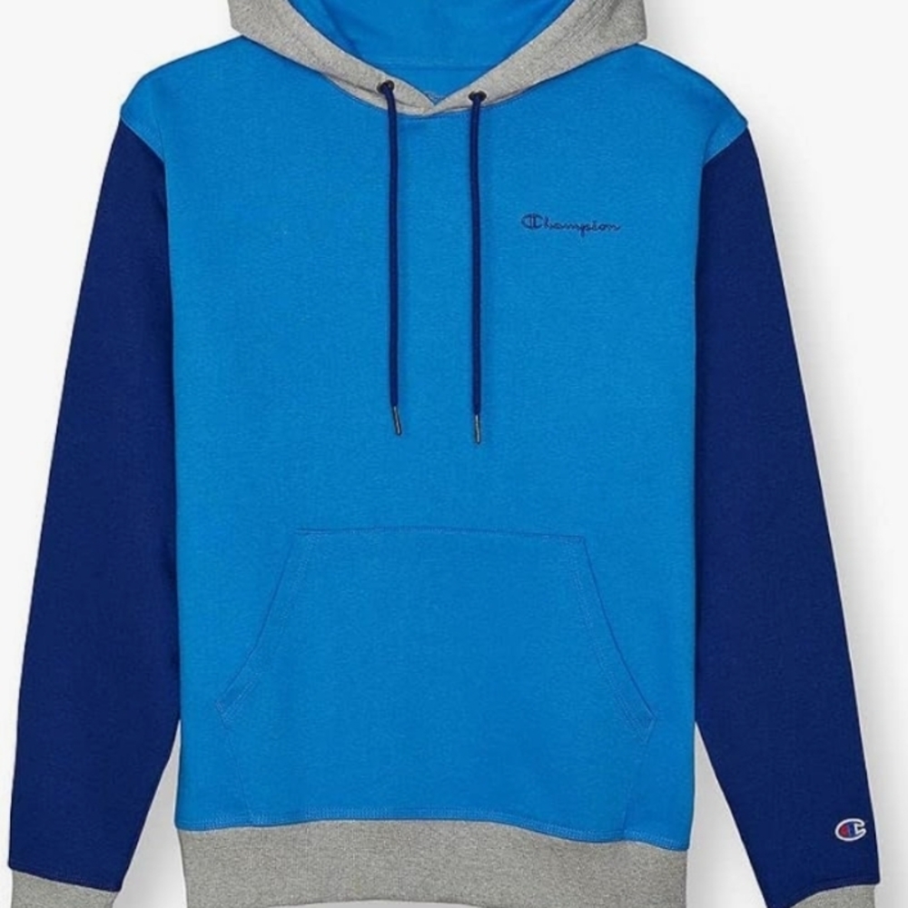Champion Men's Blue and Gray Colorblock Hoodie